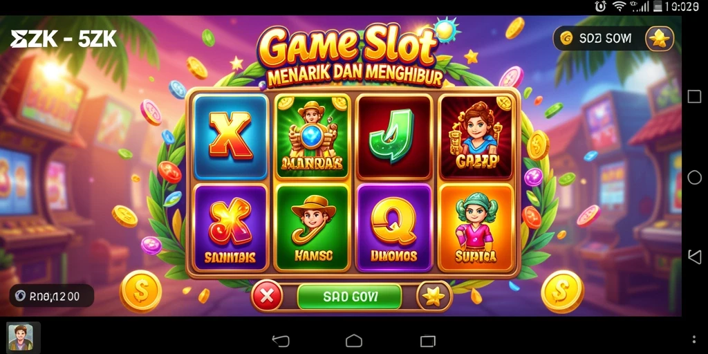 Screenshot gameplay 5ZK yang menampilkan mesin Slot penuh warna.
