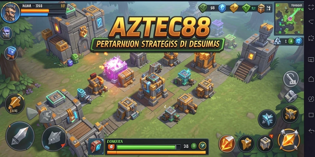Tampilan menarik gameplay AZTEC88 dalam pertarungan Tower Defense.