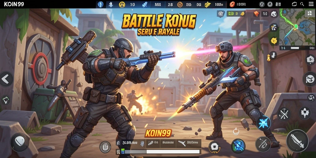 Screenshot gameplay KOIN99 menampilkan pertarungan seru dalam mode Battle Royale.