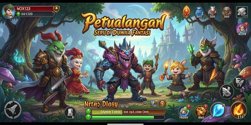 Tampilan seru gameplay NOX123 dalam petualangan fantasi.