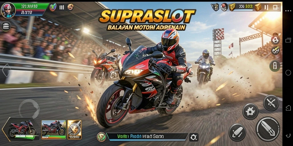 Tampilan gameplay seru dari balapan motor SUPRASLOT.