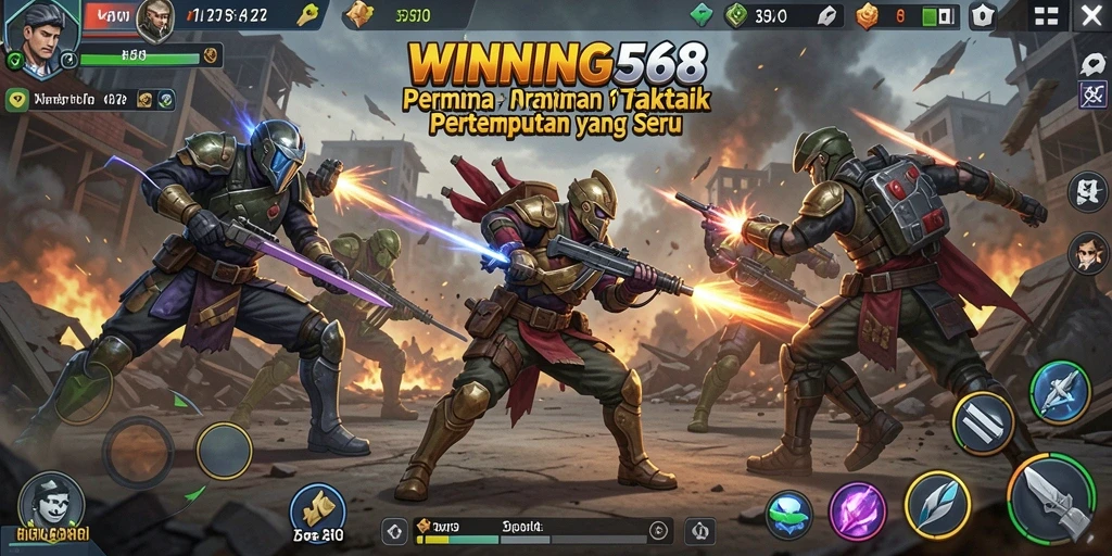 Screenshot utama WINNING568 menampilkan aksi pertempuran yang mendebarkan di arena.